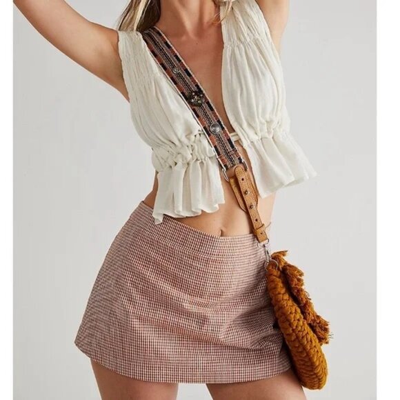 Free People Big Dreams Skort Mini Skirt Shorts Gingham Plaid Preppy Tennis Prep - Picture 1 of 9